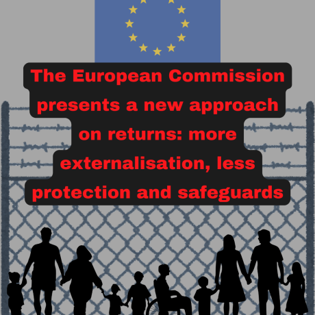 Image showing the EU flag behind a barbed wired fence where there are people on the other side.